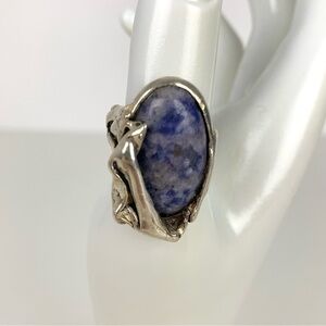 Sterling Silver Ring Purple Stone Brutalist Folded Sz 6.75 Vtg Stamped 925 Read
